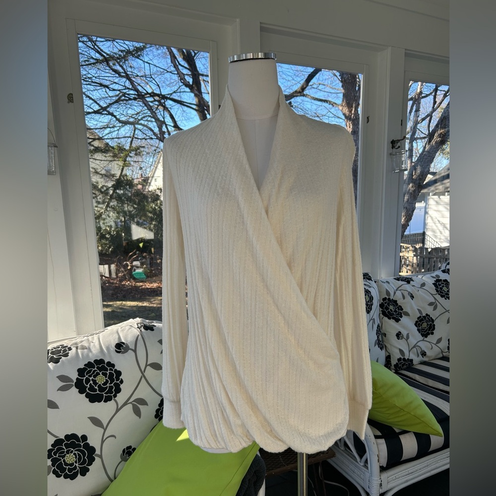 NWT: Anthropologie Maeve Cream Long Sleeve Cross Fabric Draping Front Sweater